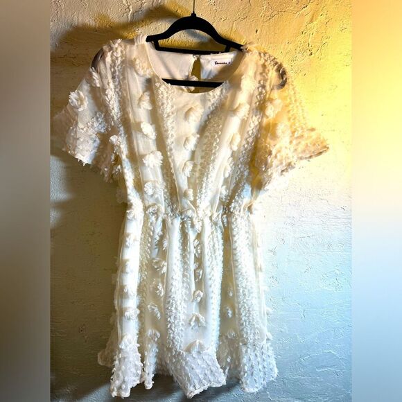 Dress by Vernacular, mini to knee, ivory cream with gorgeous floral poofs Medium - Picture 1 of 16